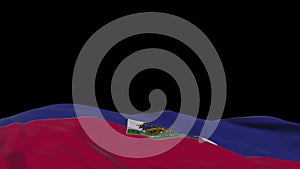 Haiti fabric flag waving on the wind loop. Haitian embroidery stiched cloth banner swaying on the breeze. Half-filled black