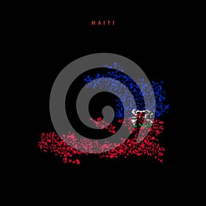 Haiti flag map, chaotic particles pattern in the Haitian flag colors. Vector illustration