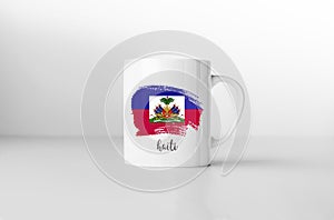 Haiti flag on white coffee mug.