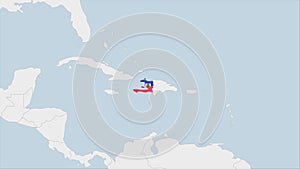 Haiti map highlighted in Haiti flag colors and pin of country capital Port-au-Prince