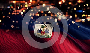 Haiti National Flag Light Night Bokeh Abstract Background