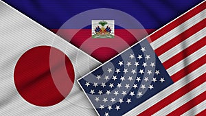 Haiti United States of America Japan Flags Together Fabric Texture Illustration