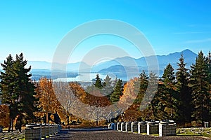 Haj - Nicovo, beautiful autumn scenery overlooking the part of Liptovsky Mikulas with the backdrop of Liptovska Mara dam and Cho