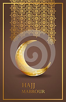 Hajj mabrour celebration with golden crescent moon