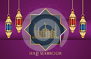 Hajj mabrour celebration with golden lanterns and taj mahal