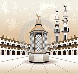 Hajj mabrur celebration with mosque scene