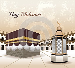 Hajj mabrur celebration with mosque scene