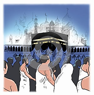 Hajj people tawaf at kabah illustration photo
