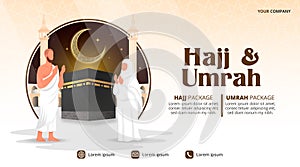 Hajj and Umrah banner with Kaaba and pilgrim