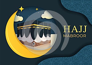 Hajj or Umrah Mabroor Cartoon Illustration with Makkah Kaaba Suitable for Background, Poster or Landing Page Templates