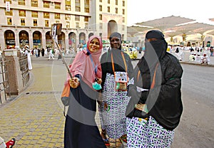 Hajj and Umrah pilgrims activitiy around Nabawi Mosque in Medina, Saudi Arabia.