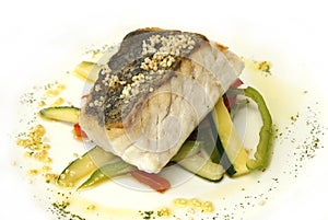 Hake roasted with vegetables