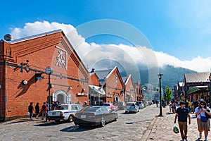 Hakodate, Hokkaido, Japan. Kanemori Red Brick Warehouse in summer sunny day