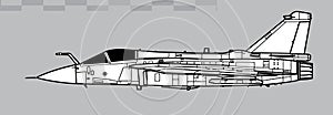 HAL LCA Tejas Mark 1A. Vector drawing of multirole light fighter.