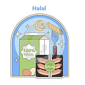 Halal food assurance concept. Flat vector illustration