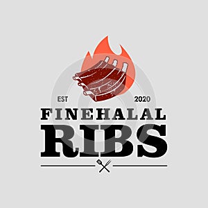 Halal ribs barbecue vector logo graphic label