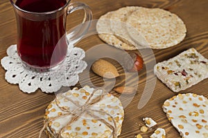 Halawet Al Mawlid Al Nabawi - Collection of Candies and Sweets with cup of tea - Egyptian Culture Dessert usually Eaten During