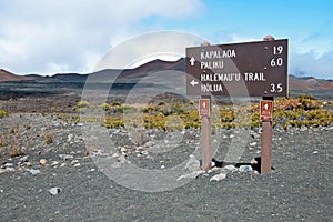 Haleakala crater with trails in Haleakala National Park on Maui