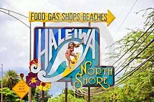 Colorful town sign of Haleiwa, Oahu, Hawaii