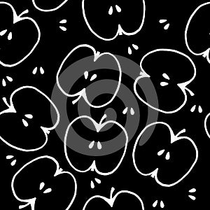 Half apple  seamless pattern illustration on green background .