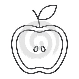 Half apple thin line icon, food and fruit, fresh apple sign, vector graphics, a linear pattern on a white background.