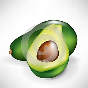 Half of avocado and fruit