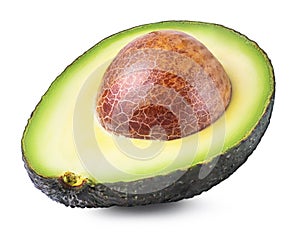 Half of avocado with kernel isolated on white