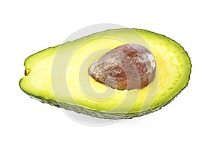 Half an avocado with a nucleus on white background