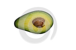 Half avocado with seed isolated.
