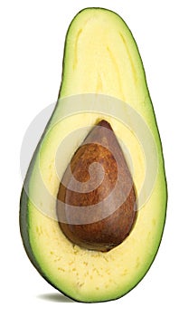 Half of an avocado on a white background