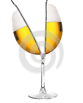 Half beer glass in white background