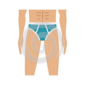 half body men with blue swimming trunks