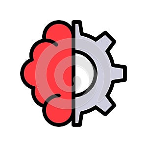 Half brain and half gear vector, Artificial related filled design icon