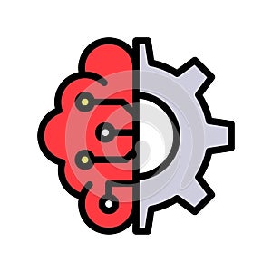 Half brain and half gear vector, Artificial related filled design icon