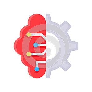 Half brain and half gear vector, Artificial related flat design icon