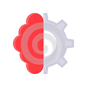 Half brain and half gear vector, Artificial related flat design icon