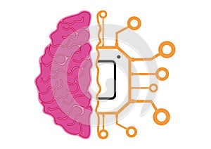 Half brain half processor chip artificial intelligence isolated on white background