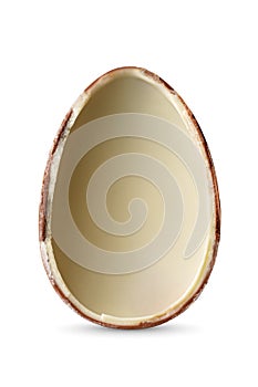 Half broken chocolate Easter egg isolated on white