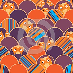 Half circle owl unknown orange seamless pattern