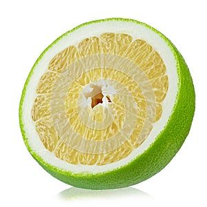 Half Citrus Sweetie or Pomelit, oroblanco isolated on white background close-up