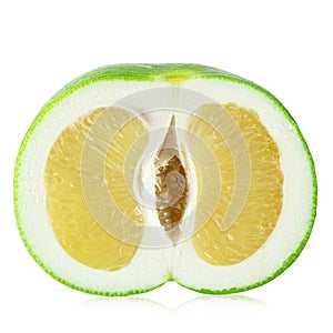 Half Citrus Sweetie or Pomelit, oroblanco isolated on white background close-up