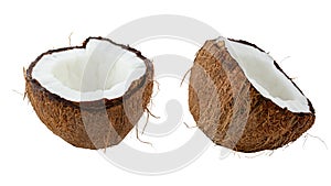 Half coconut isolated on white background. Full depth of field