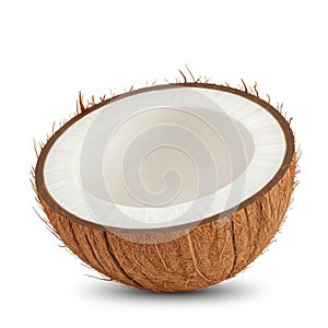 Half Coconut Shell Isolated on White Background