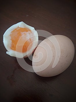 half-cooked chicken eggs on the table