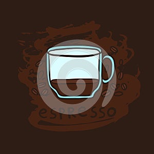 Half Cup Of Espresso And Coffee Beans Vector Illustration