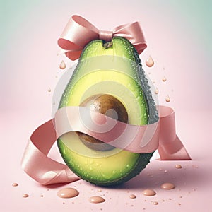 Half cut avocado with bone adorned with water drops white background, womans health. ai generative