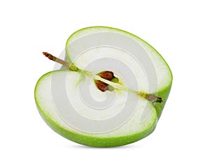 Half cut of green apple or granny smith apple isloated on white