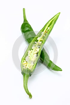 Half cut green chilies photo