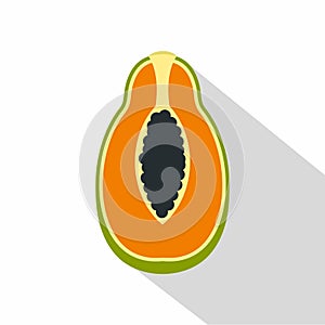 Half cut papaya fruit icon, flat style