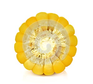 Half cut of raw corn isolated on white background